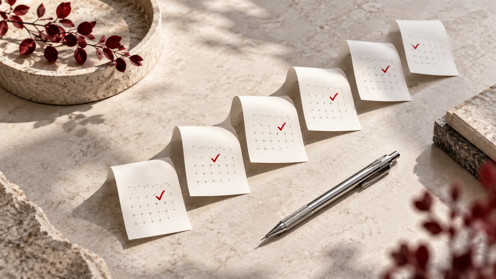 Calendrier de papier ponctué de coches rouges